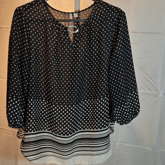Black And White Polka Dot And Striped Blouse Size 14/16W - Picture 1 of 6